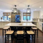 kitchen with large island seating