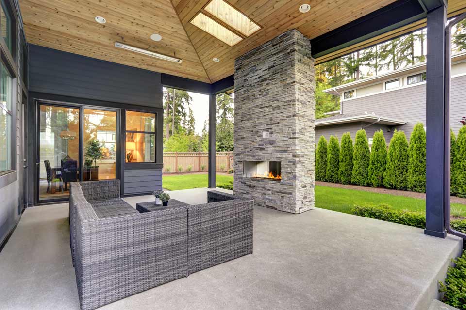 outdoor living space with fireplace