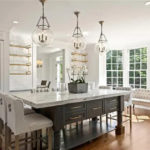 kitchen with large island and windows