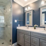 bathroom with grey vanity